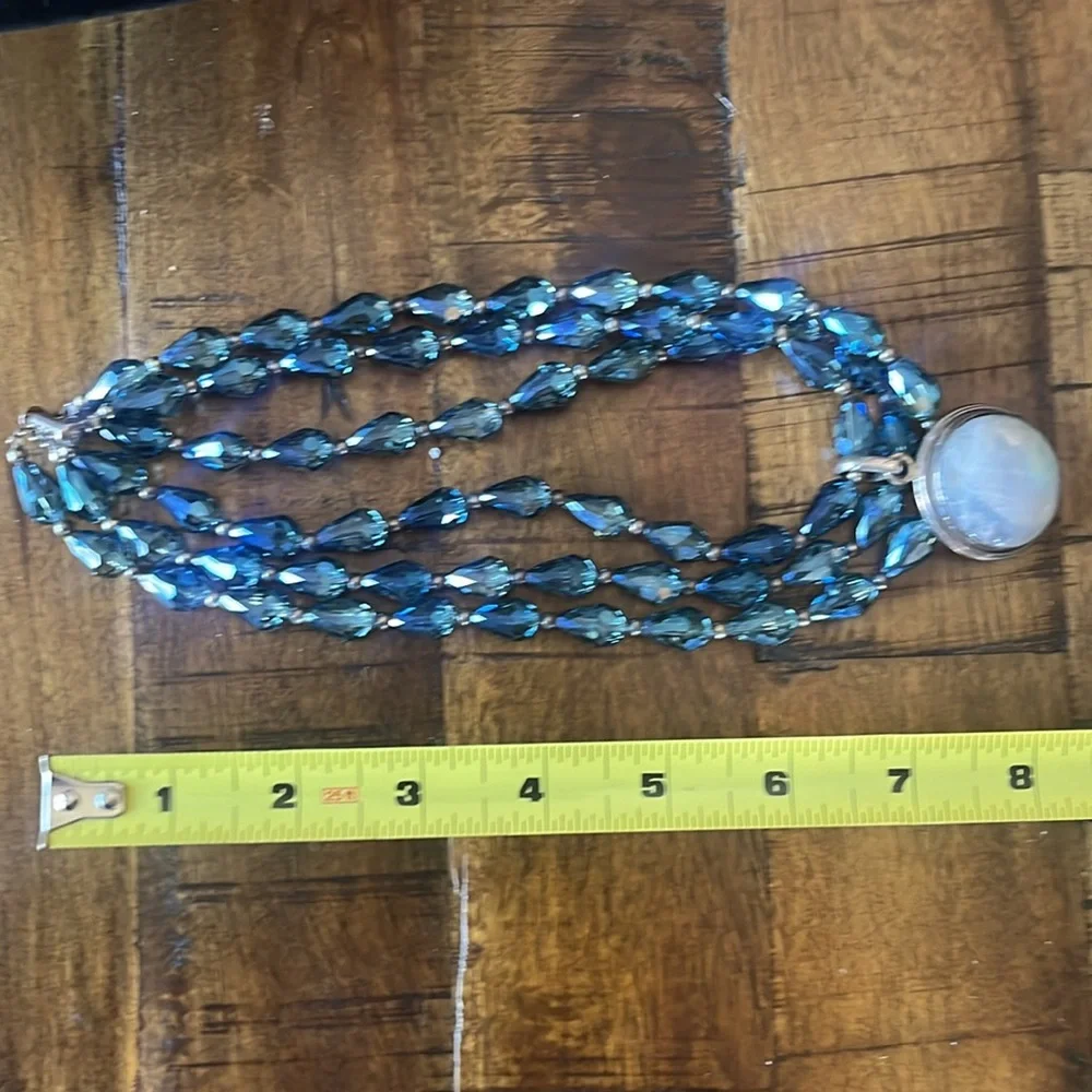 MOONSTONE and CRYSTAL Blue Beaded Necklace WITH STERLING SILVER. - Picture 4 of 10
